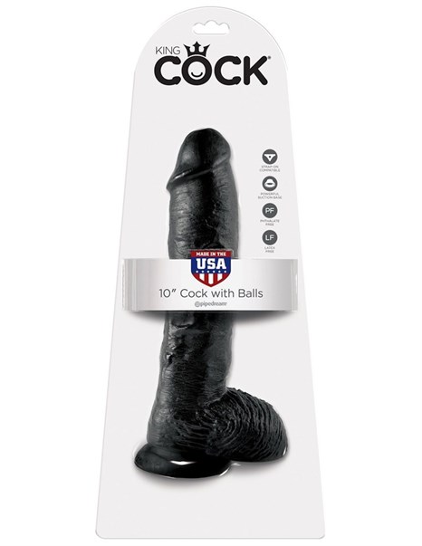 Реалистичный чёрный фаллоимитатор-гигант 10" Cock with Balls - 25,4 см. - фото 283610
