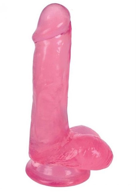 Розовый гелевый фаллоимитатор Slim Stick with Balls - 15,2 см. - фото 286252
