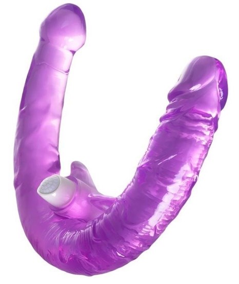 Фиолетовый двухсторонний фаллоимитатор с вибропулей - 35 см. - фото 286955