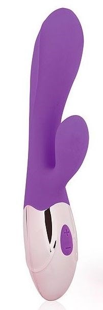 Фиолетовый вибромассажер с отростком с 10 режимами вибрации - фото 291154