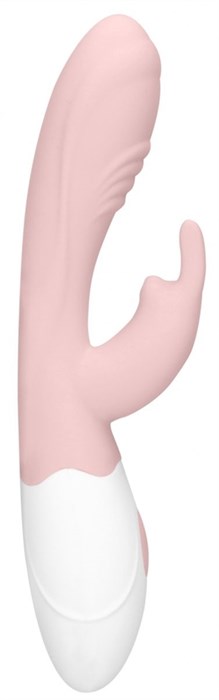Розовый вибратор Juicy Rabbit со стимулятором клитора - 19,5 см. - фото 291187