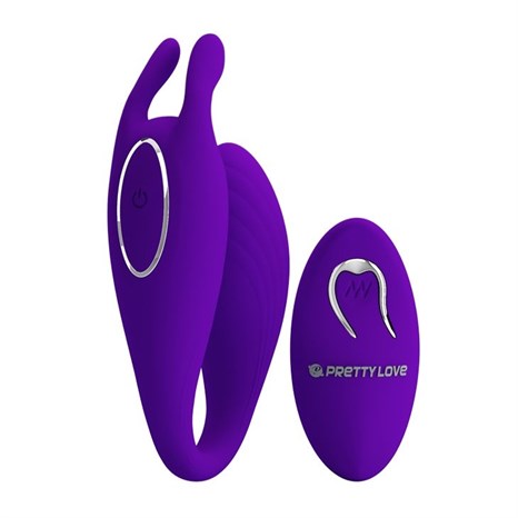 Фиолетовый U-образный вибратор для пар Bill с пультом ДУ - фото 291283
