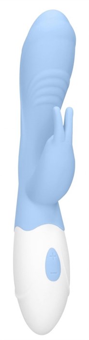 Голубой вибратор Juicy Rabbit со стимулятором клитора - 19,5 см. - фото 294363