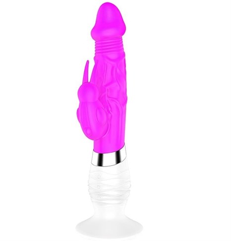 Фиолетовый вибратор BELLA с клиторальным стимулятором - 26 см. - фото 294860