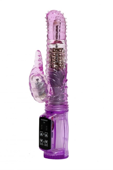 Фиолетовый силиконовый вибратор с подвижной головкой в пупырышках - 21 см. - фото 295278