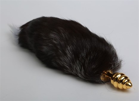Золотистая анальная пробка с хвостом  Королевская лиса - фото 299851