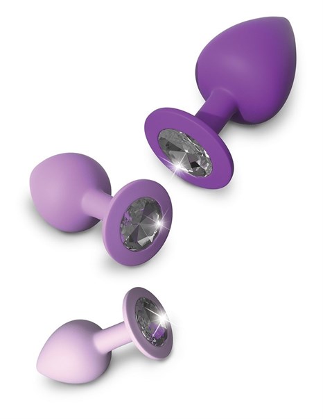Набор из 3 фиолетовых анальных пробок со стразами Little Gems Trainer Set - фото 300255