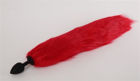 Силиконовая анальная пробка с длинным красным хвостом  Красная лиса - фото 300719