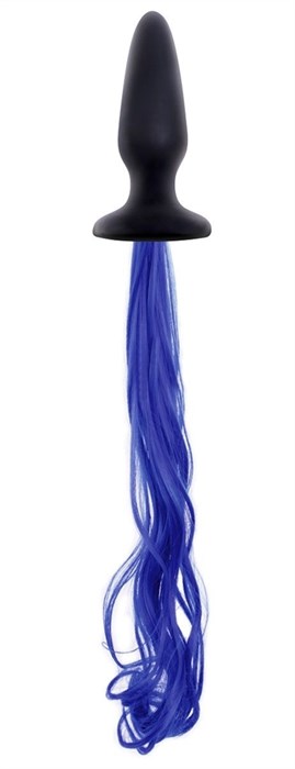 Чёрная анальная пробка с синим хвостом Unicorn Tails Blue - фото 301018