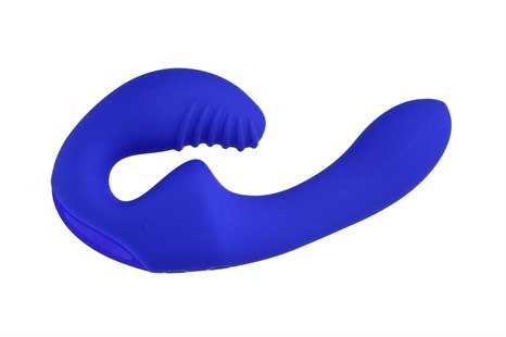 Синий безремневой страпон с пультом ДУ - 17,5 см. - фото 303833