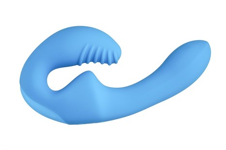 Голубой безремневой страпон с пультом ДУ - 17,5 см. - фото 304338