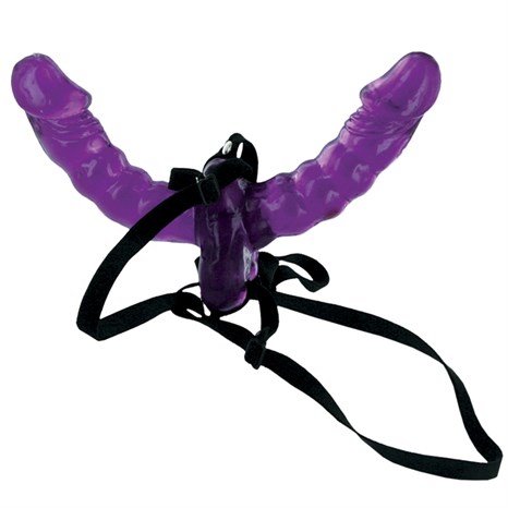 Фиолетовый страпон Double Delight Strap-on с вагинальной пробкой - 15 см. - фото 304360