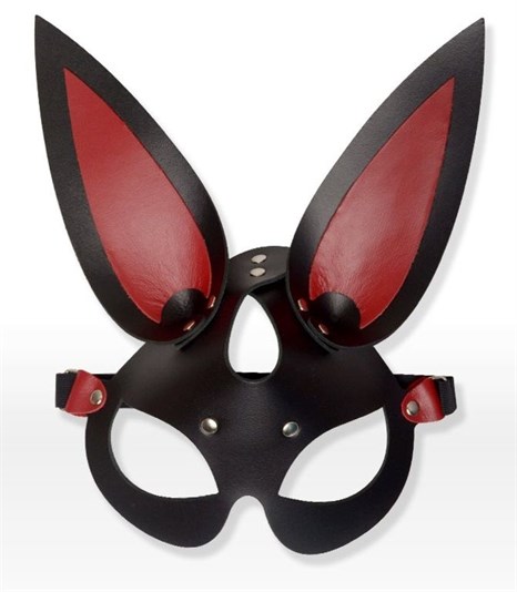 Черно-красная кожаная маска с длинными ушками - фото 329168
