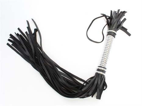 Черная длинная плеть с серебристой ручкой - 60 см. - фото 331988