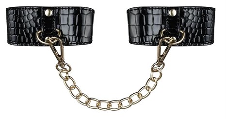 Элегантные черные наручники с цепочкой - фото 333478