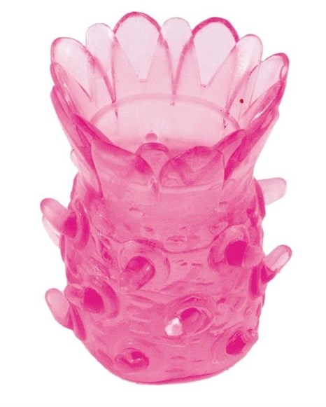 Розовая рельефная насадка на пенис - фото 384029