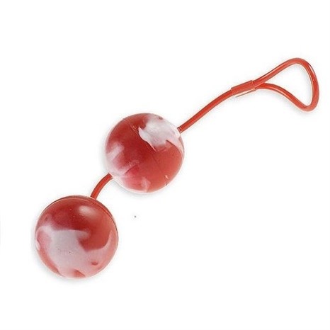 Красно-белые вагинальные шарики  со смещенным центром тяжести Duoballs - фото 384159