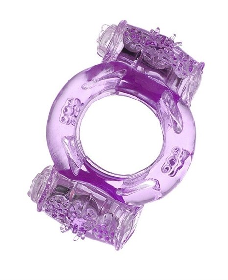 Фиолетовое виброкольцо с двумя вибропульками - фото 384462