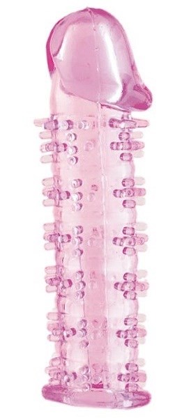 Гелевая розовая насадка на фаллос с шипами - 12 см. - фото 384562