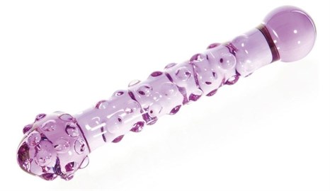 Фиолетовый стеклянный фаллоимитатор с шишечками - 19,5 см. - фото 386551