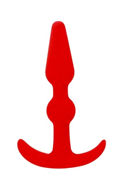 Красная анальная втулка T-SHAPE SILICONE BUTT PLUG RED - 9,9 см. - фото 388446
