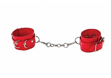 Красные кожаные наручники с заклёпками - фото 389542