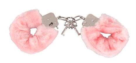 Розовые меховые наручники Love Cuffs Rose - фото 391895