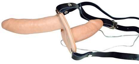 Телесный женский страпон с вагинальной пробкой Strap-On Duo - 15 см. - фото 392239