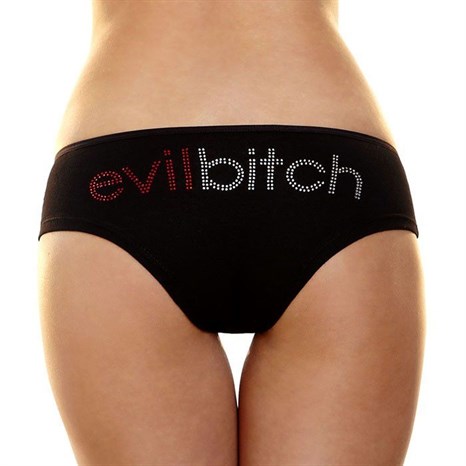 Трусики-слип с надписью стразами Evil bitch - фото 392651