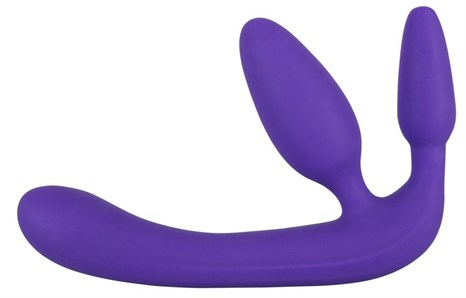 Фиолетовый безремневой страпон с двумя пробками Triple Teaser - фото 392851