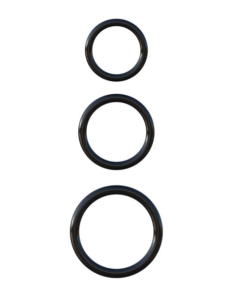 Набор из трех черных эрекционных колец Silicone 3-Ring Stamina Set - фото 393066