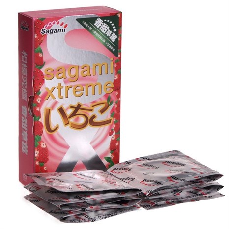 Презервативы Sagami Xtreme Strawberry c ароматом клубники - 10 шт. - фото 393178