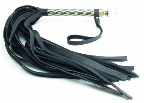 Черная плеть с широкими хлыстами и металлической ручкой с кристаллом - 60 см. - фото 393482