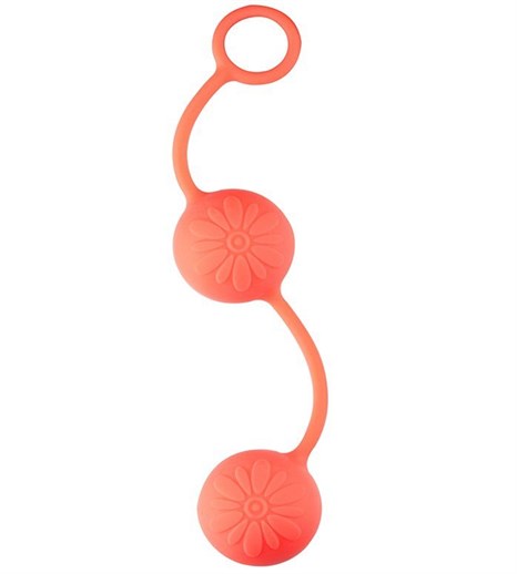 Оранжевые вагинальные шарики с цветочками на поверхности - фото 393636