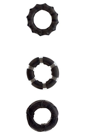 Набор из 3 чёрных эрекционных колец MENZSTUFF STRETCHY COCK RINGS - фото 393644