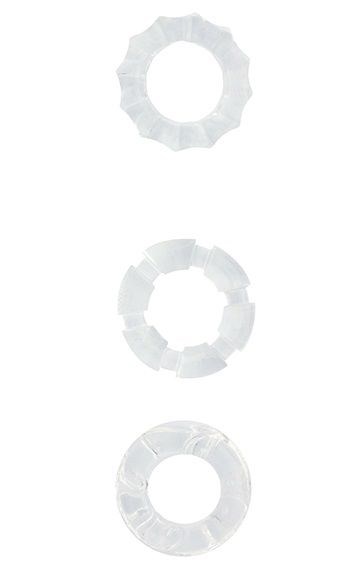 Набор из 3 прозрачных эрекционных колец MENZSTUFF STRETCHY COCK RINGS - фото 393646