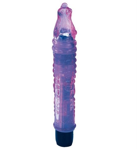 Фиолетовый гелевый вибратор в форме крокодильчика - 19 см. - фото 393694
