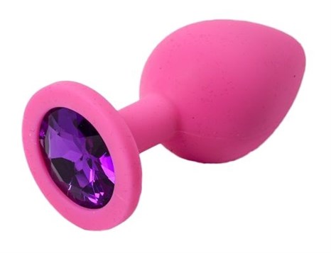 Розовая силиконовая пробка с фиолетовым кристаллом - 8,2 см. - фото 393901