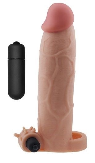 Телесная насадка на пенис с вибропулей - 20 см. - фото 394820