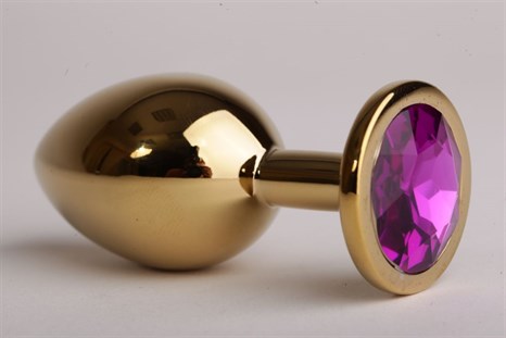 Золотистая анальная пробка с фиолетовым кристаллом - 9,5 см. - фото 395342