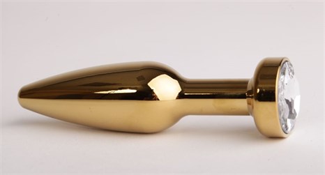 Золотистая анальная пробка с прозрачным кристаллом - 11,2 см. - фото 395352
