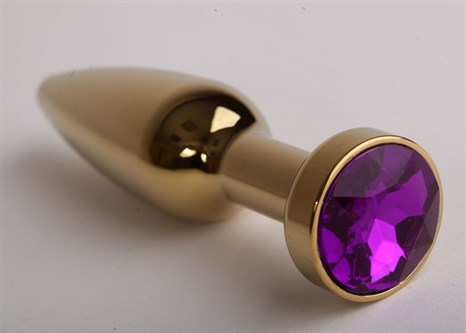 Золотистая анальная пробка с фиолетовым кристаллом - 11,2 см. - фото 395354