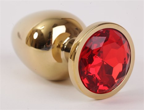 Золотистая анальная пробка с красным кристаллом - 9,5 см. - фото 395357