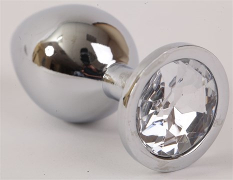Серебристая анальная пробка с прозрачным стразом - 9,5 см. - фото 395370