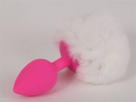 Розовая анальная пробка с белым хвостом  Задорный Кролик - фото 395379
