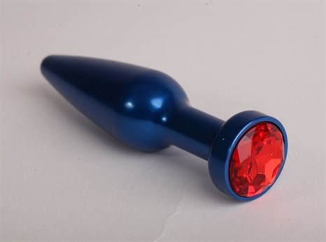 Синяя анальная пробка с красным кристаллом - 11,2 см. - фото 395414