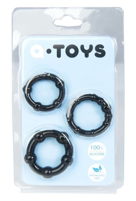 Набор из 3 чёрных эрекционных колец A-toys - фото 396867