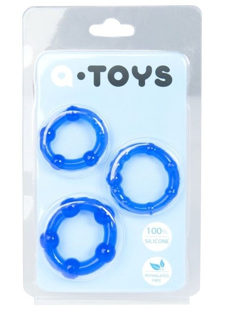 Набор из 3 синих эрекционных колец A-toys - фото 396868