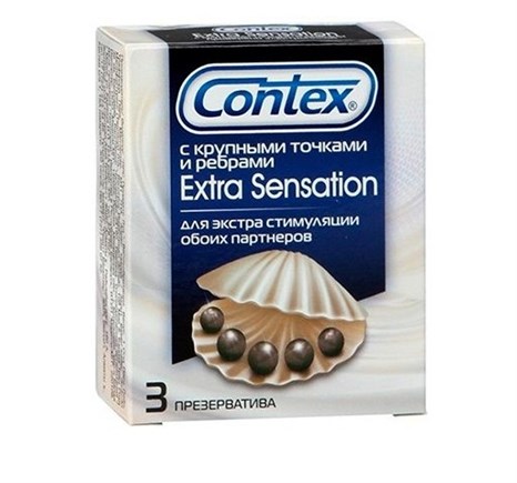 Презервативы с крупными точками и рёбрами Contex Extra Sensation - 3 шт. - фото 397663