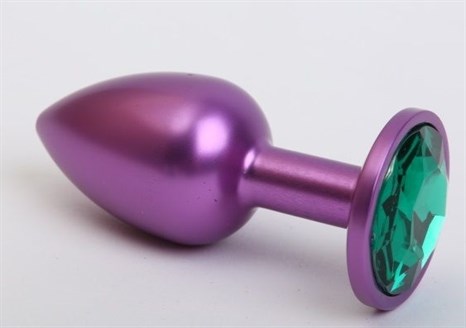 Фиолетовая анальная пробка с зеленым стразом - 7,6 см. - фото 397798